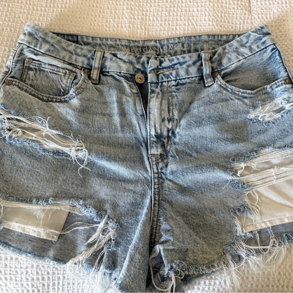 American Eagle Outfitters Light Blue Distressed Denim Shorts
